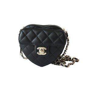 Chanel CC Lambskin Quilted In Love Heart Bag Gold Hardware Black